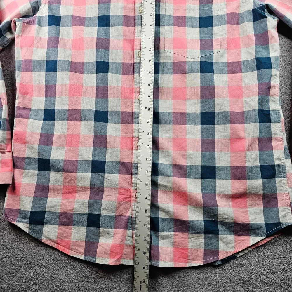 Banana Republic Shirt Men's Large‎ Blue Pink Plaid Soft Wash Slim Fit Button-Up